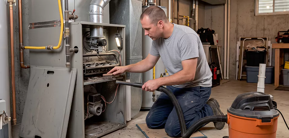 Burner and Heater Compartment Lint Removal in Waco